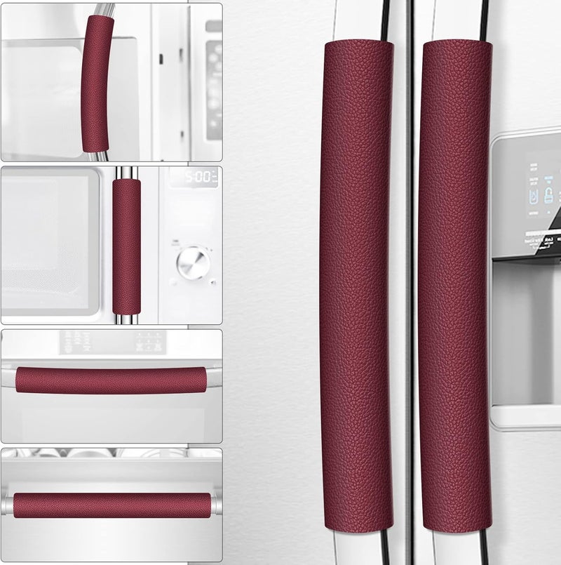 Royleath Refrigerator Handle Covers, Set of 6, Leather Kitchen Appliance Handle Covers, Keep Your Fridge Microwave Oven Stove or Dishwasher Clean, Stains Dirty Oils, Timesaver, Kitchen Decor(Burgundy) - Image 1